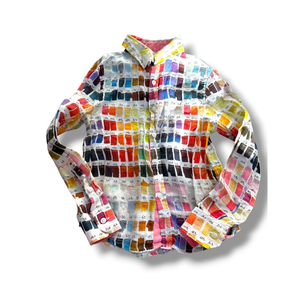 Europann Linen Shirt Girls 6A Multicolor Paint Swatch Artist Palette Button Down